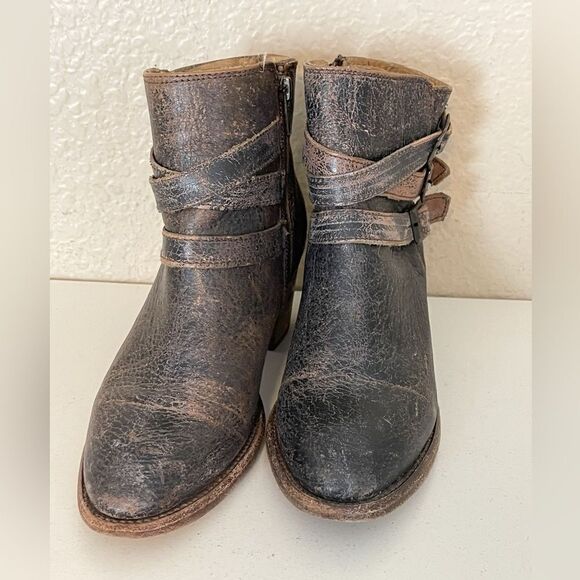 Bed Stu boots Begin Black Lux Leather Ankle booties Distressed size 7.5 - Picture 8 of 16